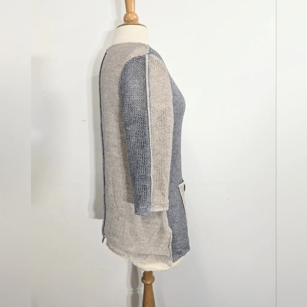 Two-Tone Loose Knit Sweater with Pocket Art To Wear Langenlook Coastal M